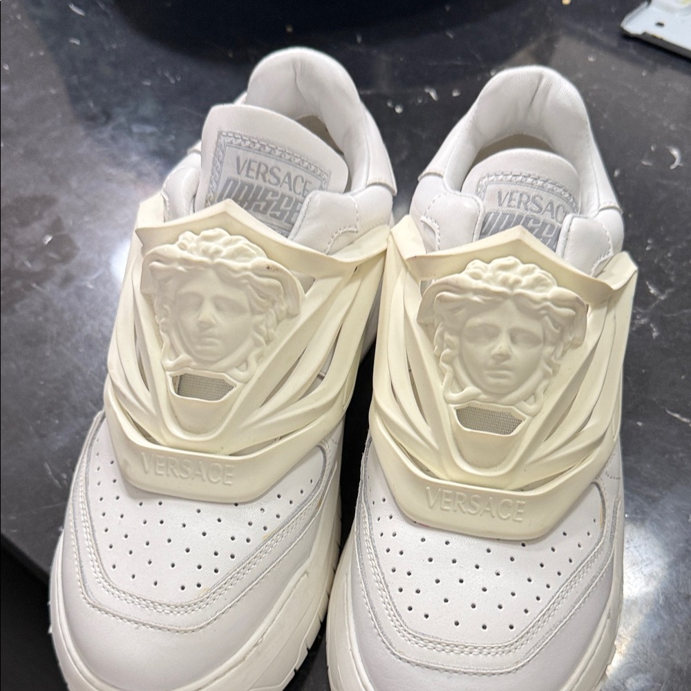 Versace Cream and White Medusa Sneakers